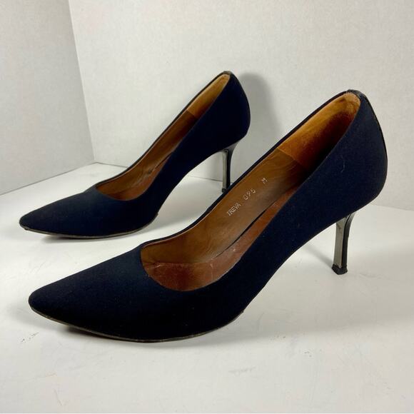 VERO CUOIO pointed toe black pumps mirror detail heel made in Spain bankers - Picture 1 of 13